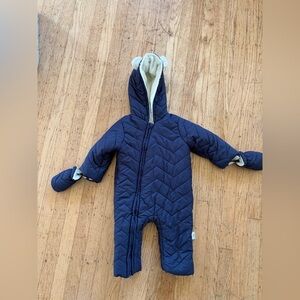 Baby bunting bear ears snowsuit  attached mittens fuzzy liner